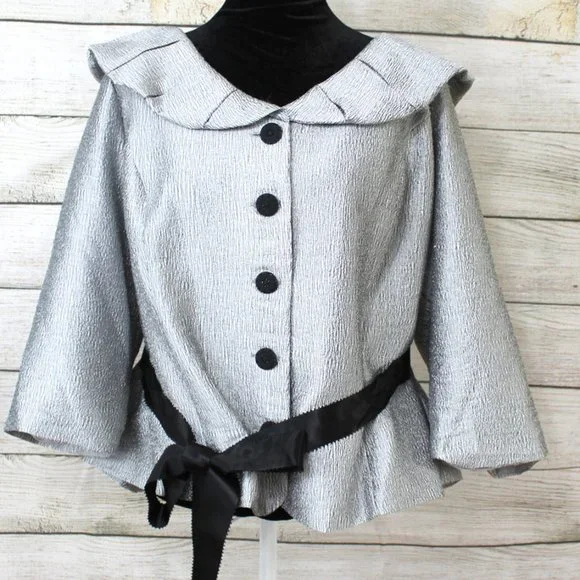 Dress Barn Jackets & Coats | Dress Barn Dramatic Silver Lined & Belted, Formal Evening, High-Hip Jacket | Color: Black/Silver | Size: 20w |